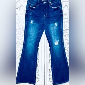 Dark wash bootcut distressed jeans